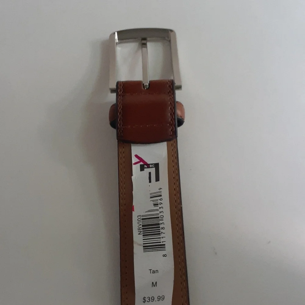 NYBC Men Leather Belt Size M  Tan Color Silver Buckle New